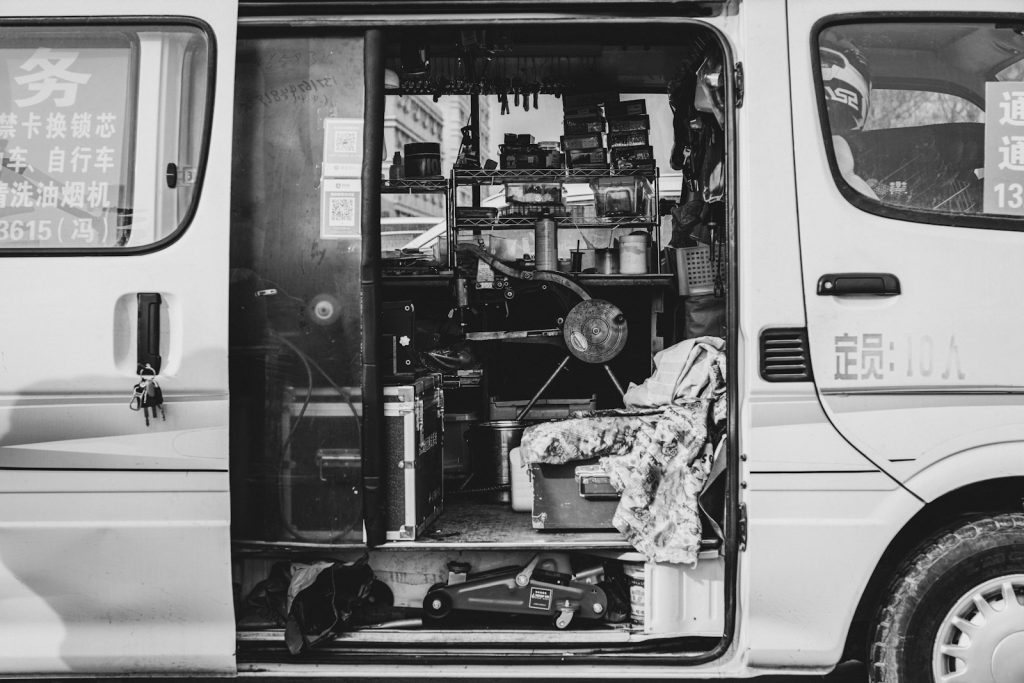 Service van fitted out as a mobile workshop